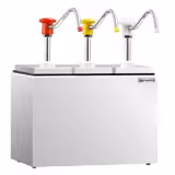 Commercial Condiment Dispenser - 3x 2.5 litres - with container - incl. stainless steel frame - adjustable dose - Plastic containers, stainless steel rack - 190x355x268mm