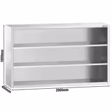 Pensile a giorno in acciaio inox PREMIUM - 2000x400mm - a giorno (senza ante) - 1000mm di altezza