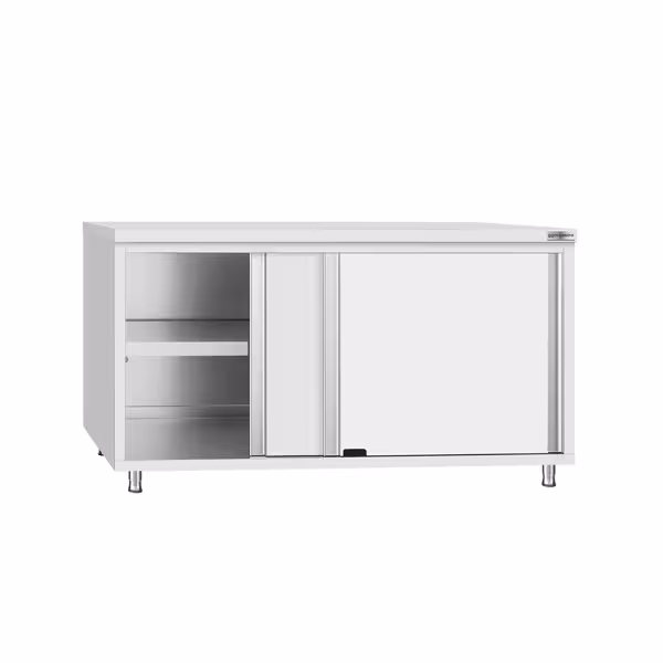 Paslanmaz Çelik Dolaplı Çalışma Tezgahı ECO -1600x600mm  - Sürgü Kapılı