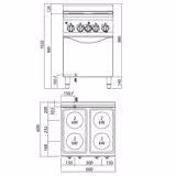 موقد كهربائي LORENZO 600 - 600x600x1.020mm - 8 kW - 4 مناطق طهي دائرية - يشمل فرن كهربائي حمل حراري (مروحة) - 3 kW