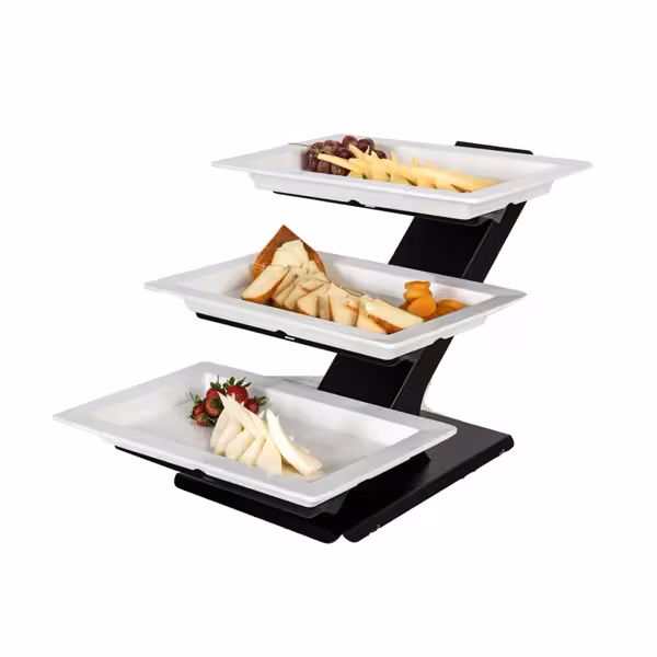 Etagere / Buffet Stand - Powder-coated stainless steel & melamine - Black - incl. 3 Melamine bowls 320x530mm