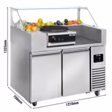 Commercial Refrigerated Prep Table PREMIUM – Glass Top – 2 Doors – 1210 mm – for 9× GN 1/6 - with Crêpes Plate included (3 kW)