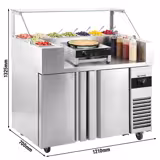 Commercial Refrigerated Prep Table PREMIUM – Glass Top – 2 Doors – 1210 mm – for 9× GN 1/6 - with Crêpes Plate included (3 kW)