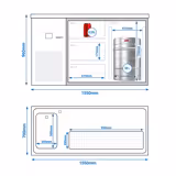 Výčepní pult PREMIUM - 1550x700 mm - 1 dveře & 3 zásuvky - pro 1× 50 l sud