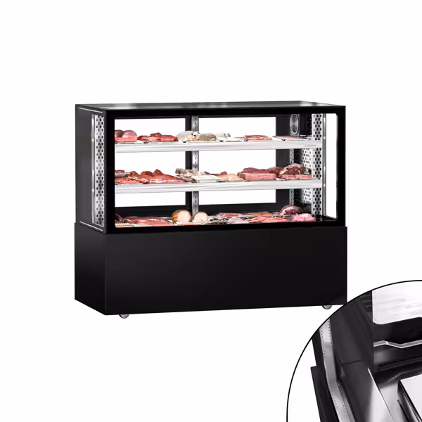 MADRID mostrador de carne - 1500mm - con iluminación LED y 2 estantes - negro mate