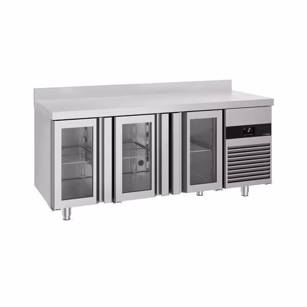 Koelwerkbank PREMIUM - 1865x700mm - met 3 glazen deuren - opstand