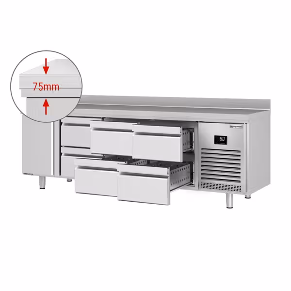 Koelwerkbank PREMIUM PLUS - 2452x700mm - met 1 deur - met 6 lades - met opstand