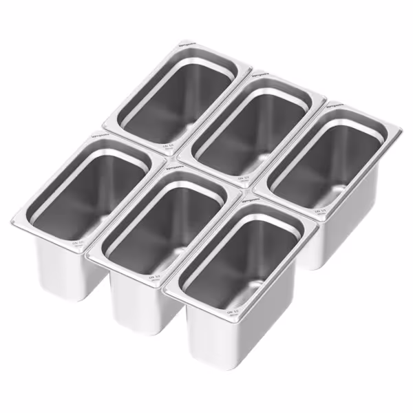 (6 pièces) Récipients en acier inoxydable GN 1/3 - Hauteur : 200mm