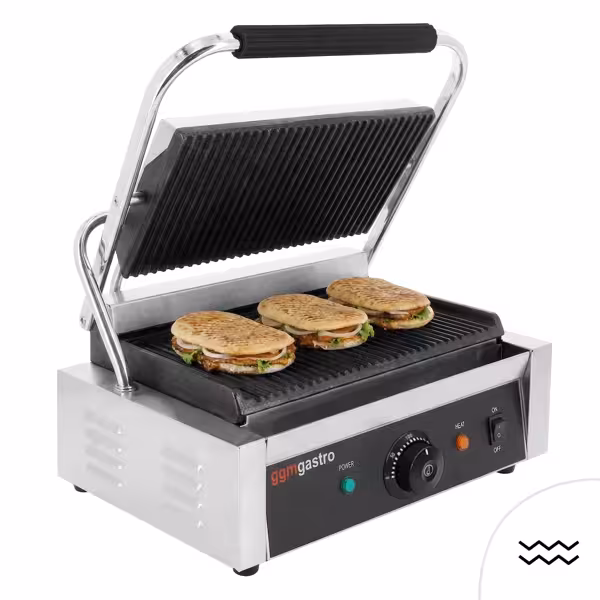 Presse à Panini / Gril de contact - 3kW - Plaques rainurées - Surface de cuisson : 340x230mm