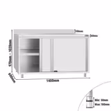 Tavolo armadiato in acciaio inox ECO - 1400x600mm - con 2 porte scorrevoli - con alzatina