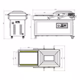 Machine sous vide double cloche - 3x20m³/h - 3x750W - Numérique - avec injection de gaz (MAP) - Barre de soudure 590mm