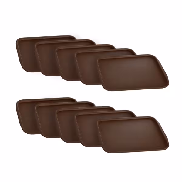 (10 stuks) Fastfood dienblad - ABS-kunststof - 440x320mm - Hoogte: 20mm - Bruin - met antisliplaag