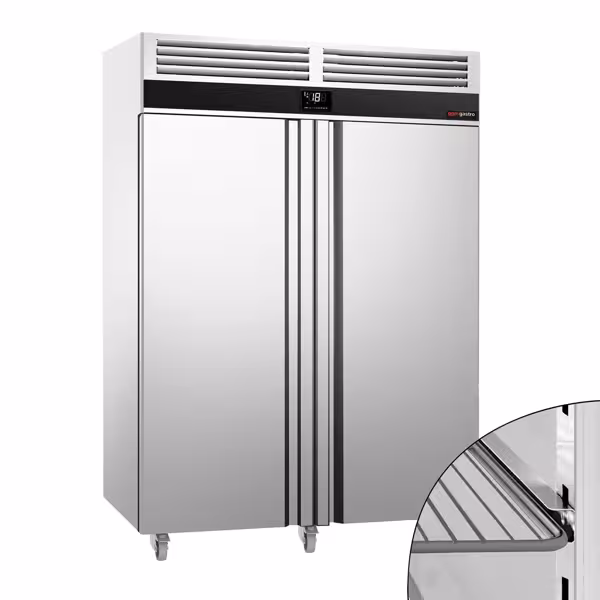 Commercial Upright Freezer Stainless steel PREMIUM - GN 2/1 - 1400L - with 2 doors - On castors - For UK