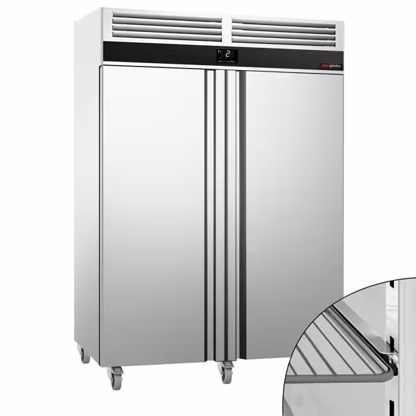 Commercial Upright Freezer Stainless steel PREMIUM - GN 2/1 - 1400L - with 2 doors - On castors - For UK