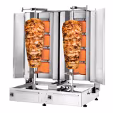 Gas Doner Kebab Grill (Shawarma/Gyros) - Twin x 4 Burner - up to 120kg - 26kW - incl. 2 splash guards & 2 double doors - For CE