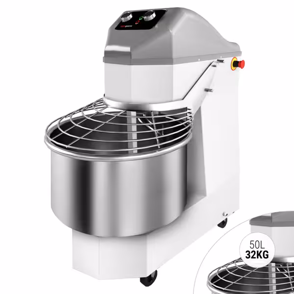Teigknetmaschine -  50 Liter / 32 kg - 2 Geschwindigkeiten - mit festem Kessel & Rollen - Timerfunktion
