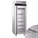 Koelkast RVS PREMIUM - GN 2/1 - 700mm - 650liter - tot +8°C - met 1 glazen deur - geforceerde koeling, automatische ontdooiing & LED‑verlichting
