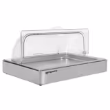 Cloche per Contenitore GN - GN 1/1 - Plastica | Acciaio inox 18/8 - 540x335mm - Altezza: 255mm - incl. Contenitore GN 1/1; due elementi refrigeranti - apertura roll-top 180°, paraschizzi, elegante e robusta