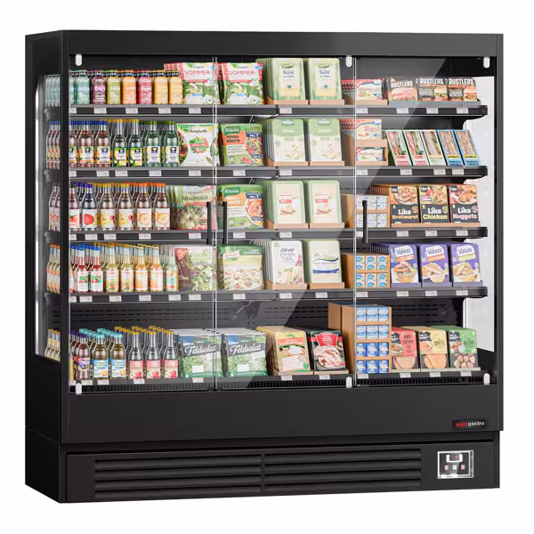 Espositore murale refrigerato - 1940 mm - 893 litri - con 3 porte a battente in vetro senza telaio e 4 ripiani