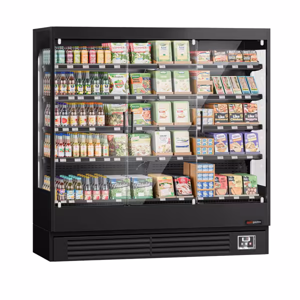 Commercial multideck display fridge - 1940mm - 893L - with 3 hinged glass doors & 4 shelves - Black