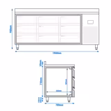 Koelwerkbank PREMIUM PLUS - 1960x700mm - met 9 lades - opstand