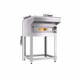 Forno elettrico per pizza - Platea in mattoni refrattari - 990x990mm - 4 pizze Ø35cm - fino a 400°C - Meccanico - incl. Cappa & Sottotelaio/Supporto