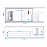Výčepní pult PREMIUM PLUS - 2500x700 mm - 2 skleněné dveře & 2 zásuvky - na sudy