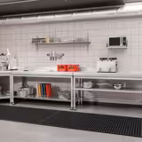Edelstahl Arbeitstisch PREMIUM - 1800x600mm - mit Grundboden, Aufkantung & Rollen