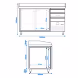 Pizzakylbänk PREMIUM - 1600x800 mm - granitskiva - med 2 dörrar & 3 lådor