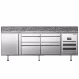 Banco pizza refrigerato PREMIUM PLUS - 1980x700mm - con 1 porta & 4 cassetti - piano in granito