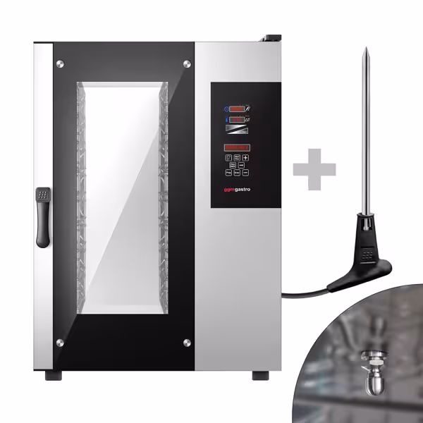 Kombinovaný konvektomat - digitální - 2,4″ LCD displej - 10x GN 1/1 - vč. Mycí systém & teplotní sonda