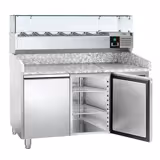 Table réfrigérée à pizza ECO - 1500 x 800 mm - avec 2 portes - incl. vitrine réfrigérée - 7 x GN 1/4