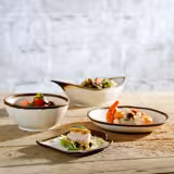 (6 stuks) kom - CROCKER - Melamine - 0,5l - Ø 165mm - Diepte: 40mm - Wit/Bruin