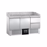 Banco pizza refrigerato PREMIUM - 1400x700mm - con 2 porte & 2 cassetti - piano in granito