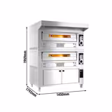 (2 uds) Horno de pizza a gas - 2 cámaras - piedra refractaria - 9+9x Ø33cm - 230V - Manual - hasta 370°C - incl. campana de acero inox, cámara de fermentación - con boquillas para gas natural y GLP