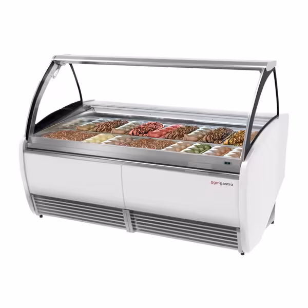 LEO Glace-Thek – 1960 mm – gezwongener Loftzirkulatioun – fir 20 x 5-Liter-Glacebehälter – wäiss
