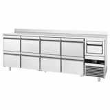 Arrière-bar réfrigéré professionnel PREMIUM - 2690x600 mm - avec 8 tiroirs 1/2, dosseret & bac à marc pour café