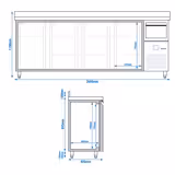 Commercial Back Bar Bottle Cooler PREMIUM - 2690x600mm - 710L - with 4 Hinged Glass Doors, upstand & knock box for coffee