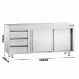 یونیت کار استیل پریمیوم - 1600*800 میلیمتر - دارای سه کشو چپ - بدون لبه