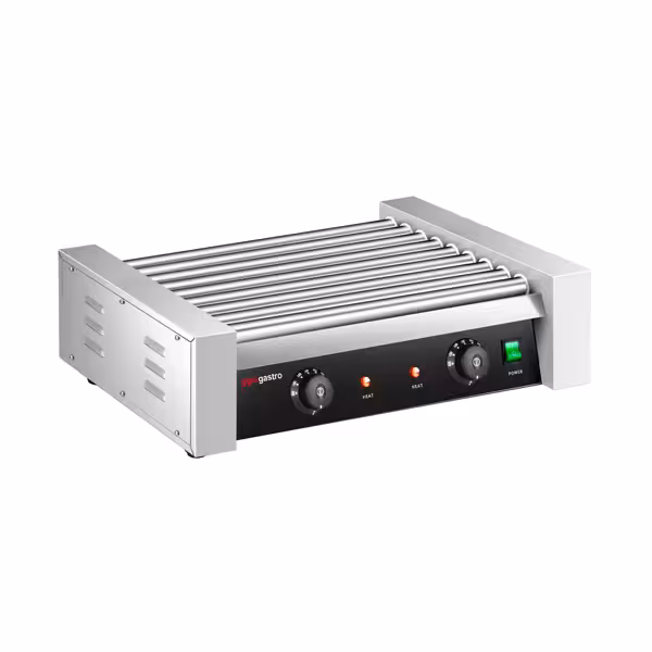 Griglia per hot dog a rulli / Hot Dog Grill - con 9 rulli - professionale - da banco - doppia zona - acciaio inox