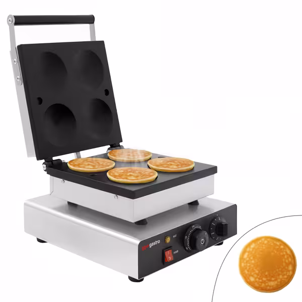 Pannenkoekenmaker - Enkel - Handmatige temperatuurregeling - 1,75kW - Vorm: Amerikaanse pannenkoeken - voor 4 stuks