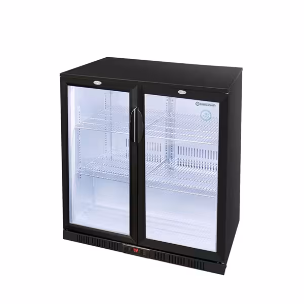 GASTRO-COOL | Barski hladnjak - 900 mm - 200 litara - Sa 2 staklena krilna vrata - Crna boja
