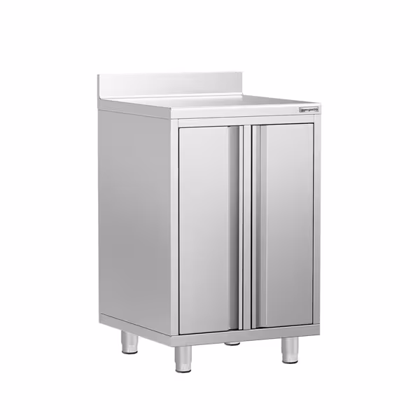 Arbetsskåp - för kaffemaskin - 600x600 mm - med 2 slagdörrar - med uppvikt bakkant