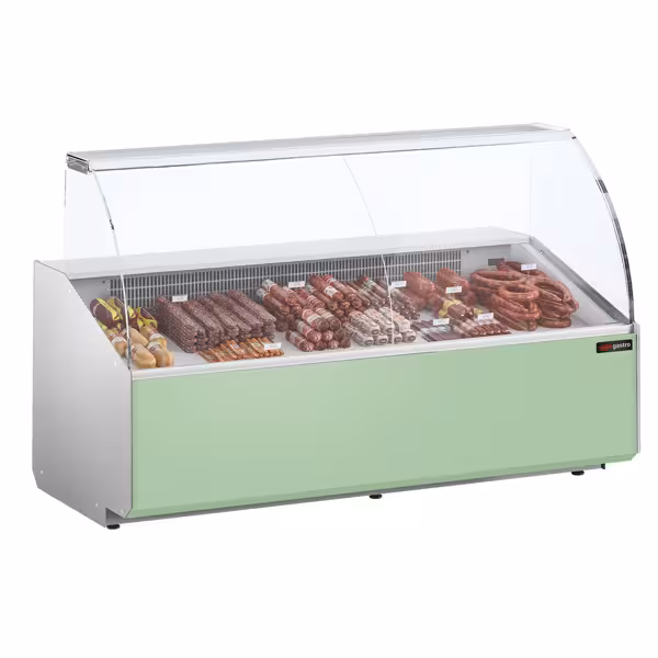 Banco gastronomia professionale - 2506x979mm - 512 L - Vetro dritto - Colore Dunkelgrau - Pannello frontale Hellgrün
