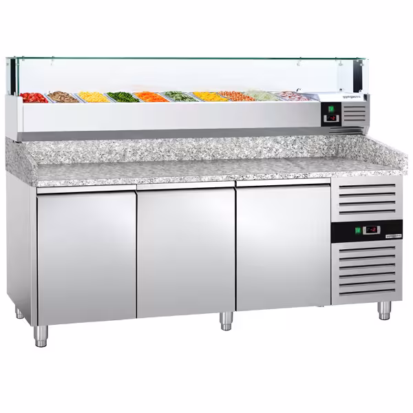 Mesa para pizza refrigerada PREMIUM 2,0 x 0,8 m - com 3 portas