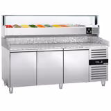 Commercial Refrigerated Pizza Prep Counter PREMIUM - 2000x800 - 3 Doors - Top Display Rail LED - 10x GN 1/4