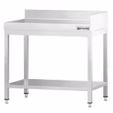 Table de travail en inox PREMIUM - 700x700 mm - avec tablette inférieure et dosseret à l’arrière et à droite