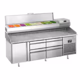 Commercial Pizza Prep Counter - Granite Top PREMIUM PLUS - 1980x700mm - with 1 doors & 4 drawers - incl. refrigerated topping unit - 9x GN 1/4