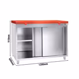 Edelstahl Arbeitsschrank PREMIUM - 1200x600mm - mit Schiebetür ohne Aufkantung inkl. Schneidplatte