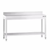 Rostfri arbetsbänk PREMIUM - 1500x700 mm - med underhylla & bakkant